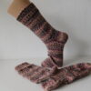 Handgestrickte Wollsocken Gr. 39 - Beige braun lila petro gestreift – Bild 2
