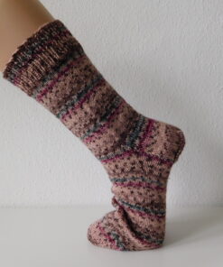 Handgestrickte Wollsocken Gr. 44 – Beige Braun gestreift