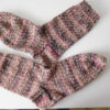 Handgestrickte Wollsocken Gr. 39 - Beige braun lila petro gestreift – Bild 3