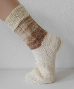 Handgestrickte Wollsocken Gr. 41 – Beige-Braun