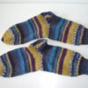 Handgestrickte Wollsocken Gr. 38 – Blau-Gelb gestreift – Bild 2