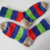 Handgestrickte Wollsocken Gr. 40 - Blockstreifen Blau-Grün-Lila-Rot-Beige – Bild 3
