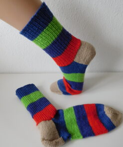 Alternative view of Handgestrickte Wollsocken Gr. 40 - Blockstreifen Blau-Grün-Lila-Rot-Beige
