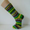 Handgestrickte Wollsocken Gr. 40 – Grün-Braun-Gelb-Blau gestreift