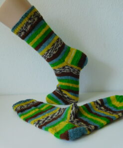 Alternative view of Handgestrickte Wollsocken Gr. 40 – Grün-Braun-Gelb-Blau gestreift