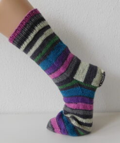 Alternative view of Handgestrickte Wollsocken Gr. 46 – bunt gestreift- grau-lila-grün-beige