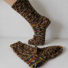 Handgestrickte Wollsocken Gr. 36 - Grau Herbstfarben - Gewürzfarben gestreift – Bild 2