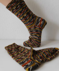 Alternative view of Handgestrickte Wollsocken Gr. 36 - Grau Herbstfarben - Gewürzfarben gestreift