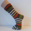 Handgestrickte Wollsocken Gr. 45 - Grau-Grün-Bunt-gestreift