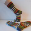 Handgestrickte Wollsocken Gr. 45 - Grau-Grün-Bunt-gestreift – Bild 2