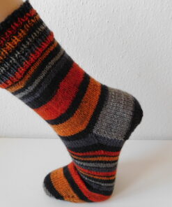 Handgestrickte Wollsocken Gr. 38 - Grau Orange gestreift