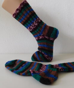 Alternative view of Handgestrickte Wollsocken Gr. 44-grün-blau-braun-gestreift-Handwerker