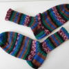 Handgestrickte Wollsocken Gr. 44-grün-blau-braun-gestreift-Handwerker – Bild 3