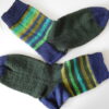 Handgestrickte Wollsocken Gr. 43 – Grün-Blau-mit Steifenmuster im Bein – Bild 3