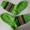 Handgestrickte Wollsocken Gr. 36 – Hellgrün mit Steifenmuster im Bein – Bild 5