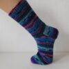 Handgestrickte Wollsocken Gr. 45 - Lila Blau Grün gestreift – Bild 2