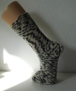 Handgestrickte Wollsocken Gr. 43-Zebradesign-schwarz-weiß